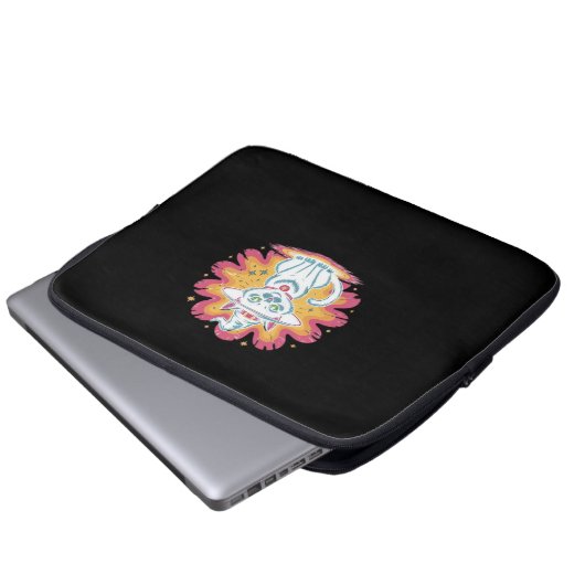 Schwarze Katze mit psychedelischer Blume Oversized Laptopschutzhülle (Vorne Knopf)
