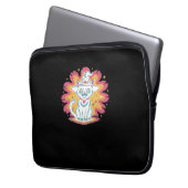 Schwarze Katze mit psychedelischer Blume Oversized Laptopschutzhülle (Vorderseite Links)