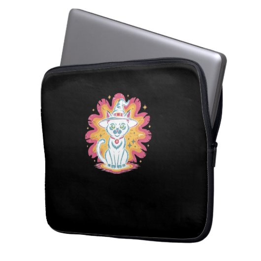 Schwarze Katze mit psychedelischer Blume Oversized Laptopschutzhülle (Vorderseite Links)