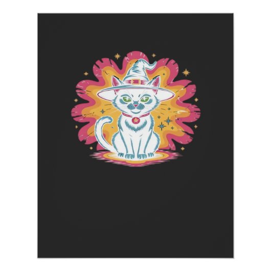 Schwarze Katze mit psychedelischer Blume Oversized Poster (Vorderseite)