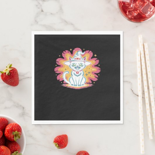 Schwarze Katze mit psychedelischer Blume Oversized Serviette (Beispiel)