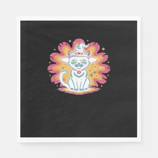Schwarze Katze mit psychedelischer Blume Oversized Serviette (Vorderseite)