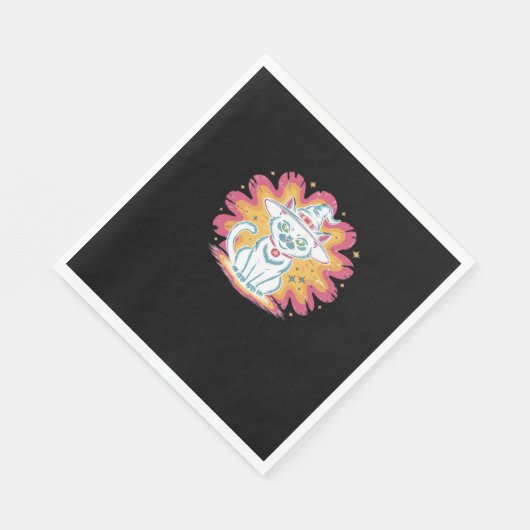 Schwarze Katze mit psychedelischer Blume Oversized Serviette (Ecke)