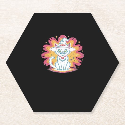 Schwarze Katze mit psychedelischer Blume Oversized Untersetzer (Vorderseite)