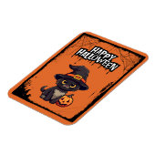 Schwarze Katze mit Pumpkin-Kürbislaterne Halloween Magnet (Linke Seite)