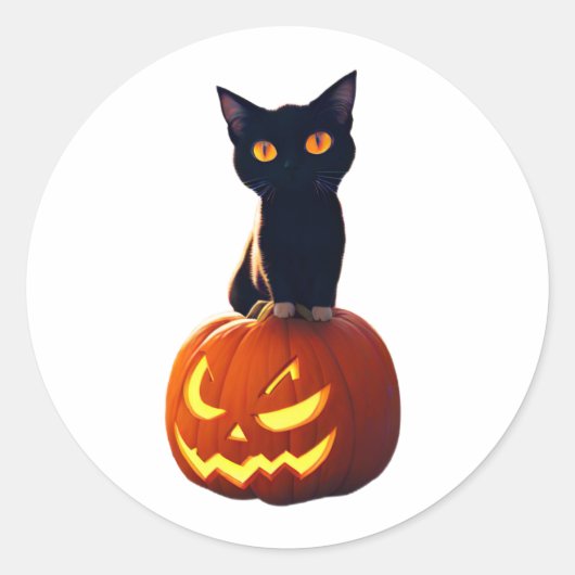 Schwarze Katze mit Pumpkin Niedliche Kawaii Tiere Runder Aufkleber (Vorderseite)
