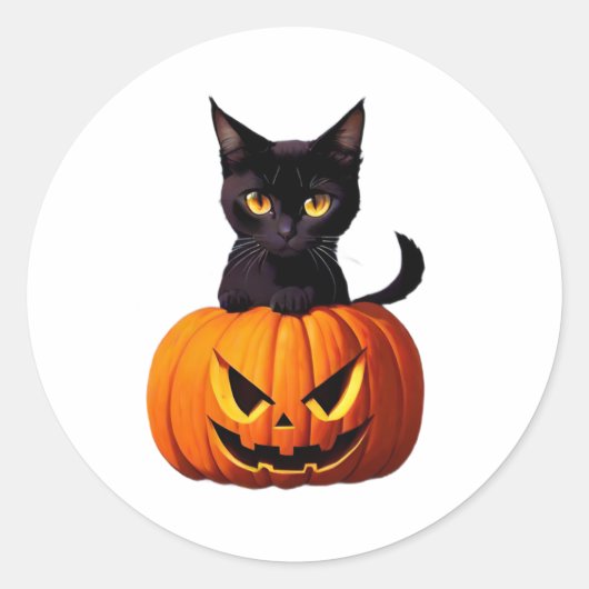 Schwarze Katze mit Pumpkin Niedliche Kawaii Tiere Runder Aufkleber (Vorderseite)