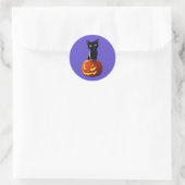 Schwarze Katze mit Pumpkin Niedliche Kawaii Tiere  Runder Aufkleber (Tasche)