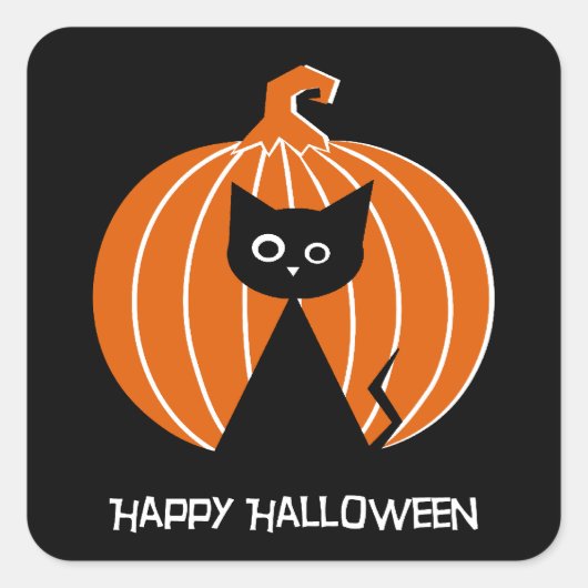 Schwarze Katze mit Pumpkin Quadratischer Aufkleber (Vorderseite)