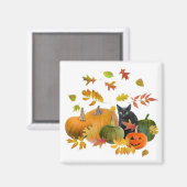 Schwarze Katze mit Pumpkins Magnet (Vorderseite/Rückseite)