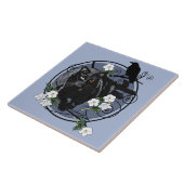 Schwarze Katze mit Raben Fliese (Seite)