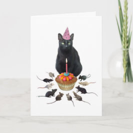 Schwarze Katze mit Ratten zum Geburtstag Karte