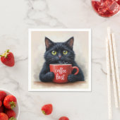 Schwarze Katze mit Red Coffee Tasse Serviette (Beispiel)