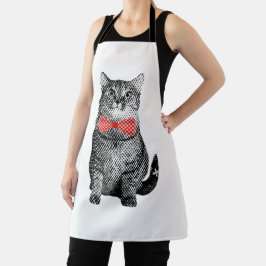 Schwarze Katze mit Red Polka Dot Bow Krawatte Nied Schürze