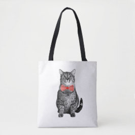 Schwarze Katze mit Red Polka Dot Bow Krawatte Nied Tasche