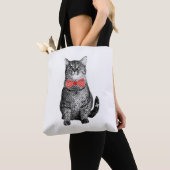 Schwarze Katze mit Red Polka Dot Bow Krawatte Nied Tasche (Von Nahem)