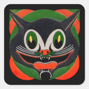 Schwarze Katze mit riesigem Lächeln Quadratischer Aufkleber