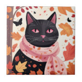 Schwarze Katze mit rosa Augen, die einen Schal trä Fliese (Vorderseite)