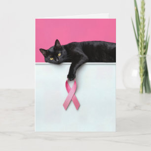 Schwarze Katze mit rosa Band Brustkrebs-Symbol Karte