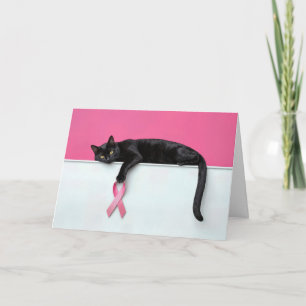 Schwarze Katze mit rosa Band Brustkrebs-Symbol Karte