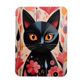 Schwarze Katze mit rosa Blume Magnet