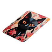 Schwarze Katze mit rosa Blume Magnet (Linke Seite)
