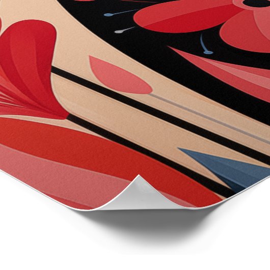 Schwarze Katze mit rosa Blume Poster (Ecke)