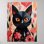Schwarze Katze mit rosa Blume Poster (Vorne)