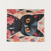 Schwarze Katze mit rosa Blume Wandteppich (Vorderseite (Horizontal))