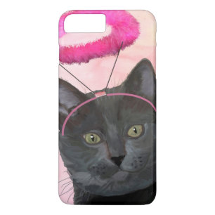 Schwarze Katze mit rosa Engel Halo Case-Mate iPhone Hülle