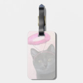 Schwarze Katze mit rosa Engel Halo Gepäckanhänger (Rückseite vertikal)