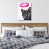Schwarze Katze mit rosa Engel Halo Leinwanddruck (Insitu (Schlafzimmer))