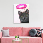 Schwarze Katze mit rosa Engel Halo Leinwanddruck (Insitu (Wohnzimmer))