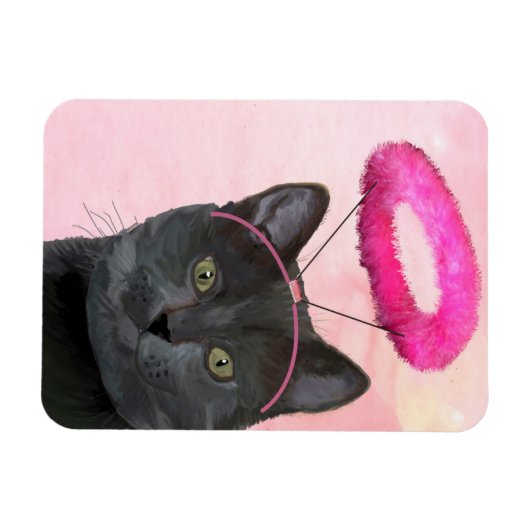 Schwarze Katze mit rosa Engel Halo Magnet (Horizontal)