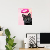 Schwarze Katze mit rosa Engel Halo Poster (Heimbüro)