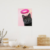 Schwarze Katze mit rosa Engel Halo Poster (Küche)