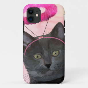 Schwarze Katze mit rosa Engels-Halo iPhone 11 Hülle