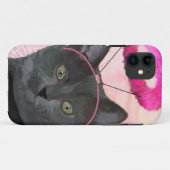 Schwarze Katze mit rosa Engels-Halo Case-Mate iPhone Hülle (Rückseite (Horizontal))