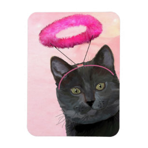Schwarze Katze mit rosa Engels-Halo Magnet