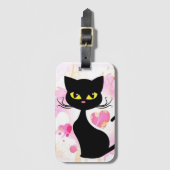 Schwarze Katze mit rosa Herz-Gepäckanhänger Gepäckanhänger (Vorderseite Vertikal)
