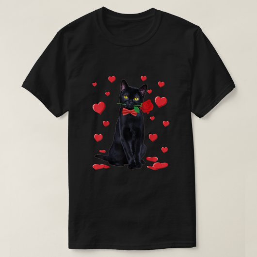Schwarze Katze mit Rose Valentine Shirt Valentine (Design vorne)