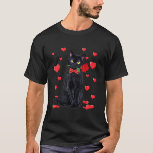 Schwarze Katze mit Rose Valentine Shirt Valentine
