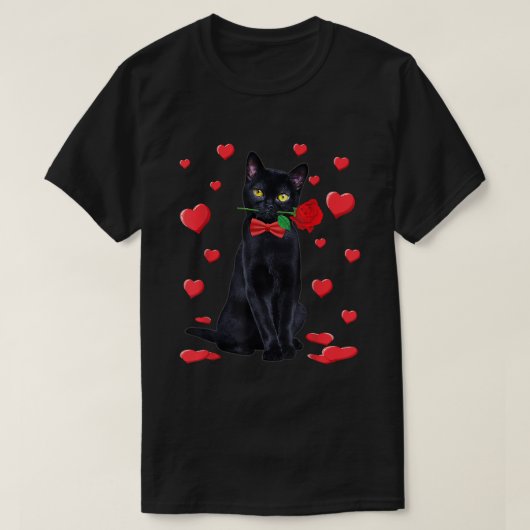 Schwarze Katze mit Rose Valentine Shirt Valentine (Design vorne)