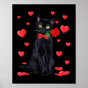 Schwarze Katze mit Rose Valentine Shirt Valentine Poster