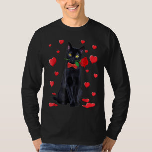 Schwarze Katze mit Rose Valentine Valentine Cat Lo T-Shirt
