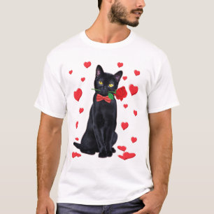 Schwarze Katze mit Rose Valentine Valentine Katze  T-Shirt