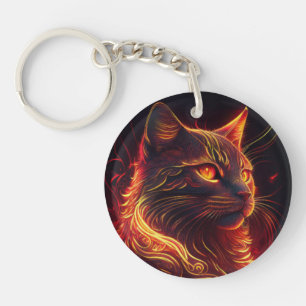 Schwarze Katze mit Rot- und Goldener Aura Schlüsselanhänger