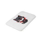 Schwarze Katze mit roter Farbe Badematte (Schrägansicht)