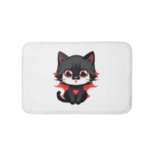 Schwarze Katze mit roter Farbe Badematte