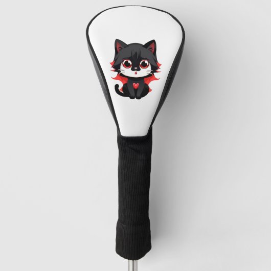 Schwarze Katze mit roter Farbe Golf Headcover (Vorderseite)